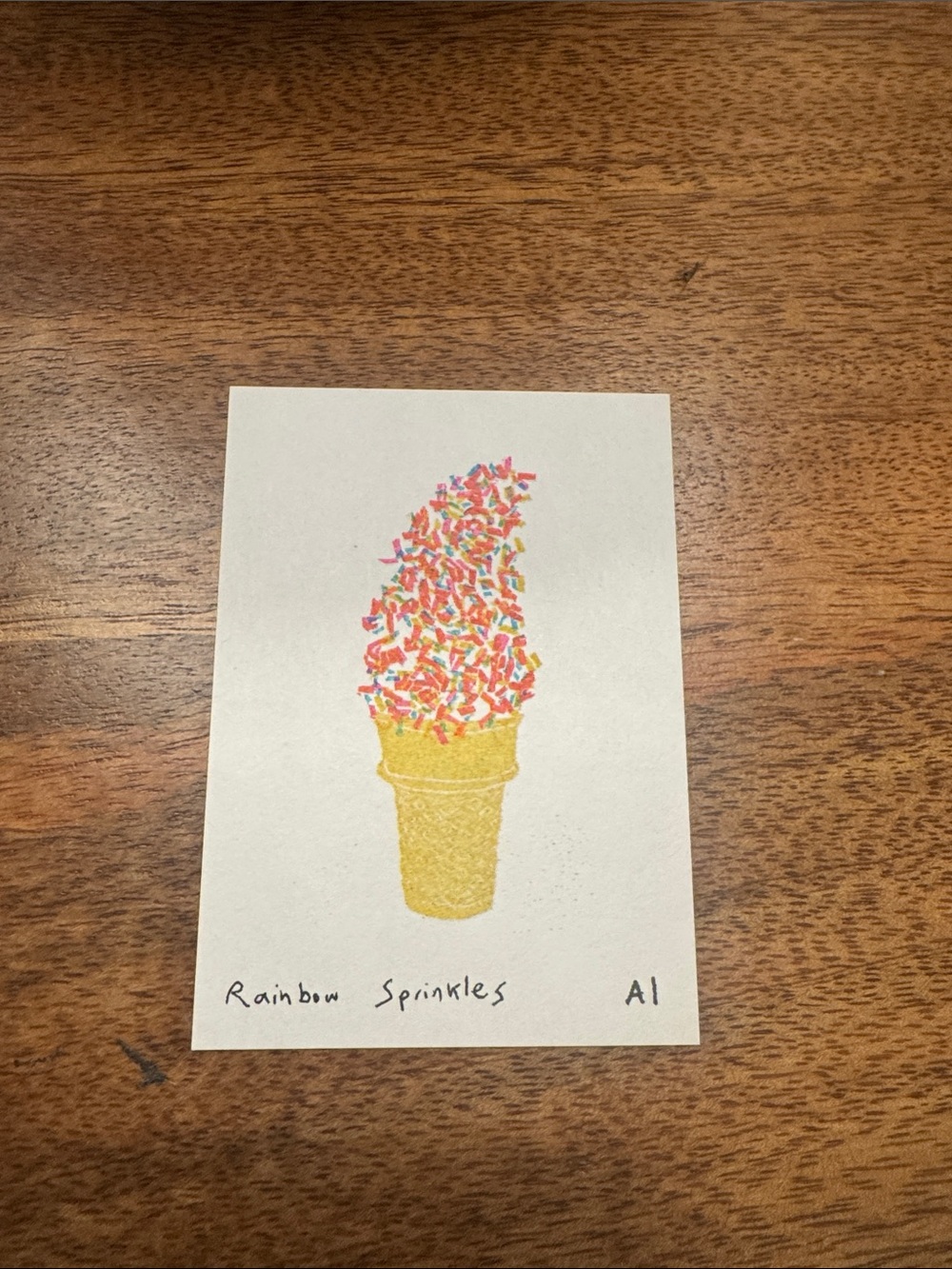 Inciardi - Rainbow Sprinkles Ice Cream Cone Art Mini Print - Yellow Cone